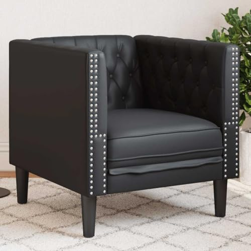 sephironlbb Poltrona Chesterfield in ecopelle nera con imbottitura, 71 x 74,5 x 70,5 cm, portata fino a 110 kg, ideale per soggiorno, camera degli ospiti, lounge e relax