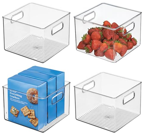 iDesign Clear Plastic Storage Bins for Kitchen - Pantry and Fridge Storage for Cabinets and Shelves, 4-Pack