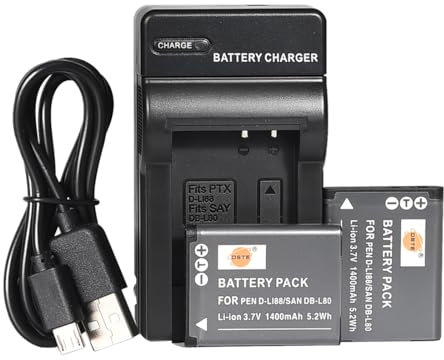 DSTE D-LI88 Li-Ionen Batterie (2-Pack) und Micro USB Ladegerät Anzug Kompatibel mit Pentax Optio H90, P70, P80, W90, WS80
