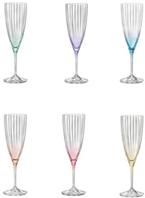 Bohemia Sektgläser Kristall, Sektglas, Sektkelch, Model Kate Optic, Mehrfarbig, 220 ml, 6er