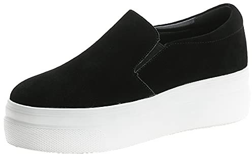ANUFER Damen Turnschuhe Hohe Plattform Keilabsatz Schlüpfen Creepers Müßiggänger Schuhe Schwarz SN020338 EU38.5