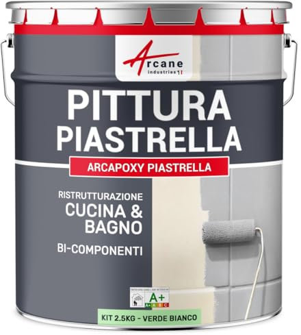 VERNICE PER PIASTRELLE CUCINA E BAGNO - ARCAPOXY PIASTRELLE - Verde Bianco - RAL 6019 - ARCANE INDUSTRIES