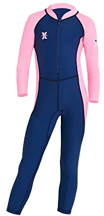 AIWUHE Kid's Full Body Swimwear Boys&Girls One Piece Swimsuit Long-Sleeve Water Sports Rash Guard UPF 50+ Sunsuit Sets Blue 5-6Y XL