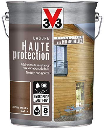 V33 Lasure Haute Protection 8 Ans, Les Intemporelles, Chêne Moyen Satin, 5L