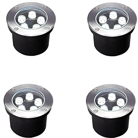 GOCuces Outdoor Well Lights In Ground,Line Voltage 110V 120V,Diameter 4.72 inches,Outdoor Landscaping Lighting 5W,White 6500K,Waterproof Recessed Pathway Lights for Patio,Step,Driveway,Pack of 4
