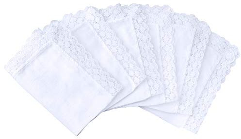 Weiße Spitzen-Taschentücher für Damen, Baumwoll-Stofftaschentücher Damen | 100% Baumwolle, für Trauerfeier, Hochzeit & Alltag, Damen-Taschentücher zum Besticken, Weich zur Haut und langlebig