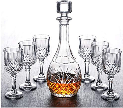 Cristal Sans Plomb Ensemble De Carafe À Whisky Avec Verres À Whisky Grands Pieds, Ensemble De Carafe À Liqueur Classique Pour Scotch Whisky En Coffret Cadeau,B