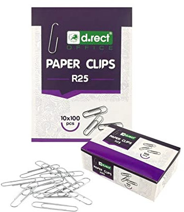 D.RECT 1000 Stück Office Büroklammern aus Metall 25mm | Briefklammern Büro-Aktenklammern verzinkt | 10x100 Stück