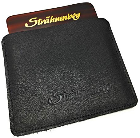 Strähnenboy med äkta läderfodral svart handgjord 9 cm 11 pinnar lockkam stjälkkam grovtta tänder (9 LE)