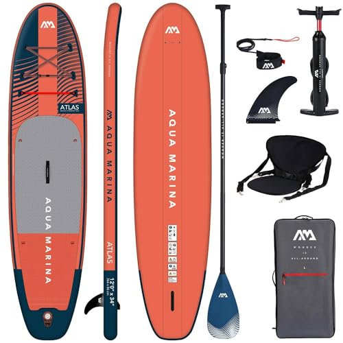 Aqua Marina Aufblasbar Sup Board Stand up Paddle AQUAMARINA Atlas Komplette Packung 366x86x15cm mit Kajak Sitz Rot