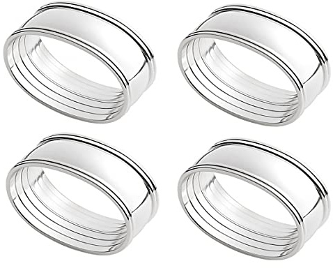 SILBERKANNE Premium Serviettenringe | 4er Set | Versilbert | Fadenmuster | Silber | Rund | Ideal für Festliche Tafel | Inkl. Geschenkverpackung