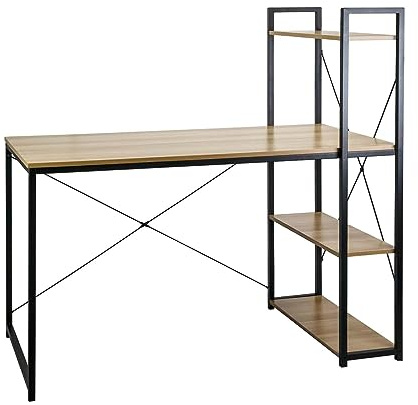 THINIA HOME Escritorio Metálico con Estantería 3 Baldas de Madera Ozra 120x120x64cm 7house