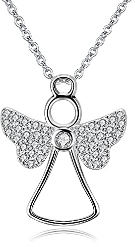 Bo&Pao Collar de Ángel de la Guarda para Mujer, Plata de Ley 925, 50 cm, ajustable