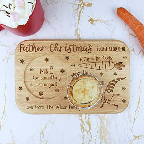 eBuyGB Personalised Christmas Eve Tea & Biscuit Board, Father Christmas Please Stop Here Xmas Eve Treat Plate, Santa Claus Rudolph Reindeer, Wooden Snack Tray