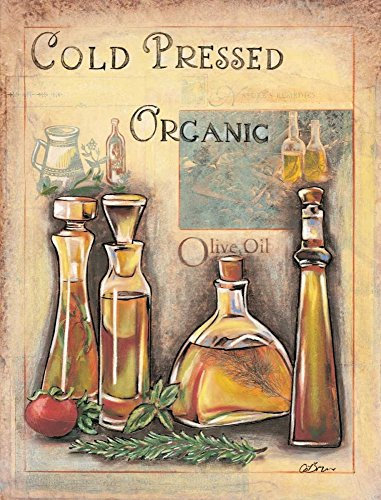 Feeling at home Image on ROLLED CANVAS Olive Oil II Osborne Susan - Kitchen vertical Art print olive oil bottles italy italian organic gold yello Canvas fine art 17_X_12_in