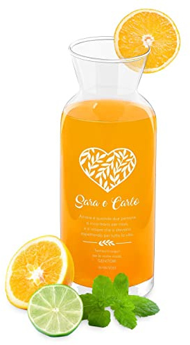 Maverton caraffa per acqua, In vetro, Incisione personalizzata, 1260 ml | Brocca per bevande, Da cucina, Per anniversario di matrimonio, Per sposi, Per una coppia, CUORE