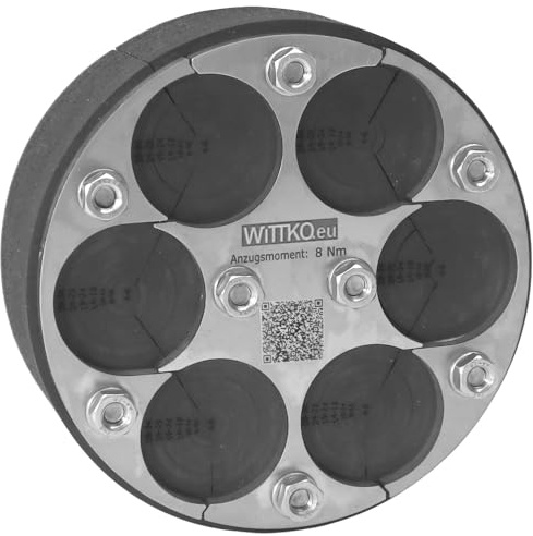 WITTKOWARE 125mm Mauerdurchführung geteilt | 6-Fach Ringraumdichtung für Kabel & Rohre 4-34mm | Druckdicht bis 2,5 bar & Radondicht | EPDM Gummipressdichtung mit V2A Edelstahl