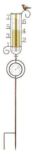 SYSUVANA Regenmesser Metall Vogel Garten Glas Niederschlagsmesser mit Thermometer für Rasen, Hof und Garten Dekoration, Höhe 83cm