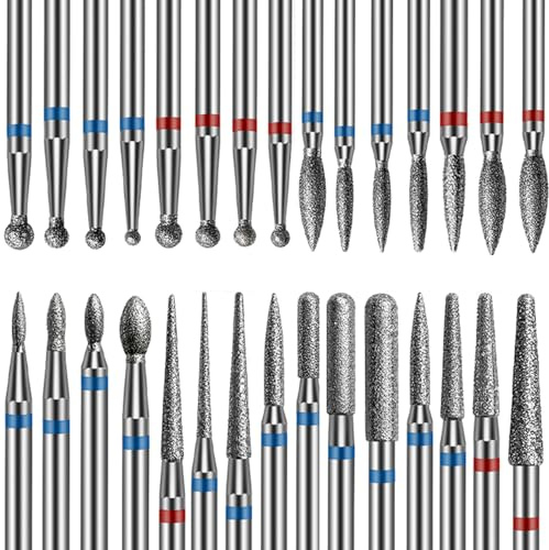 30 Teiliges Diamant Nagelfräser Bits Set, Rolokit 3/32 Zoll Nagelhaut Bit für Nagelbohrer, Puntas para Drill Nägel Maniküre Pediküre Entferner Werkzeuge für Acryl-Gel-Nägel,Salon