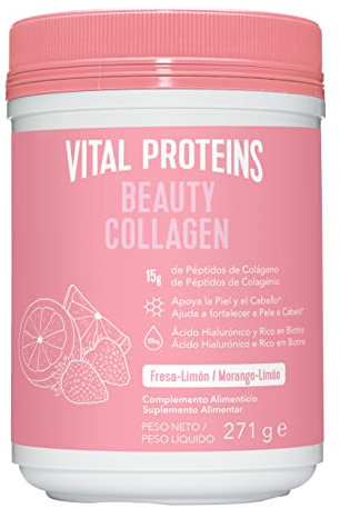 Vital Proteins Beauty Collagen en Polvo 271 g, Péptidos de Colágeno Hidrolizado, Ácido Hialurónico, Rico en Biotina. Suplemento alimenticio para la Piel, Cabello y Uñas. Sabor Fresa-Limón.