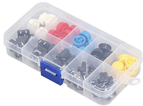 Juego de 25 Piezas Interruptor de Botón Pulsador Táctil Momentáneo Multicolor Interruptor Táctil Redondo 12x12x7.3mm Microinterruptor de 4 Pines Interruptor Táctil SMD PCB
