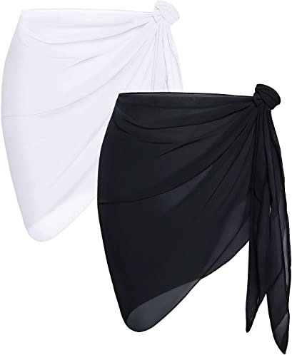 2 Pieces Sarongs for Women Swimwear Beach Cover Up(White and Black)