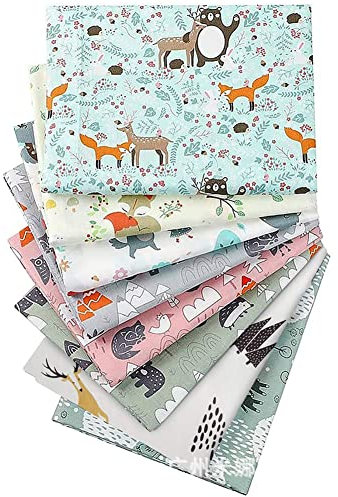 Herbests Baumwollstoff 8 Stück Stoffe zum Nähen Patchwork Stoffe DIY Quadrate Baumwolltuch Paket Stoffreste Paket Stoffreste für Kleidung,Vorhänge,Tischdecken,DIY Nähmuster Handwerk,Tier