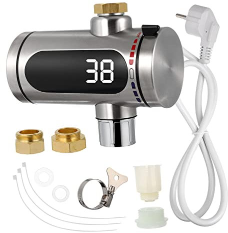 OATIPHO Grifo Calentador De Agua Instantáneo Eléctrico Acero Inoxidable Pantalla Led Batería Integrada Cocina Hogar Jardín 1 Unidad Uso Continuo