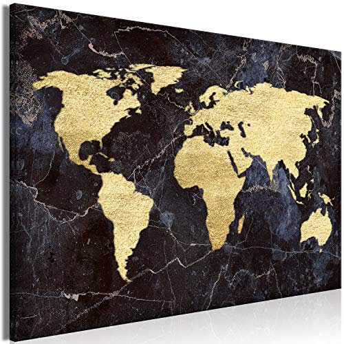 B&D XXL - Akustikbild Weltkarte Bilder Akustikschaum Hochleistungsschallabsorber Schallschutz Leinwand 1 tlg Wandbild Raumakustik Schalldämmung Landkarte Map Marmoroptik schwarz