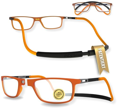INDESMED Magnetische Lesebrille Faltbar und Verstellbar mit Blaulichtfilter | Modern, Leicht, Patentierte Verstellung, Magnetverschluss, Wechselband mit 1 Klick, Flexibel, Für Damen & Herren | INDESmed