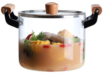 Vnook Klarglas-Kochtopf, Multifunktions-Glaskochgeschirr mit Deckel und Griff, hitzebeständig, Glastopf, Suppentopf for Nudeln, Nudeln, Suppe, Milch [Energiestufe A] (Size : 5L)