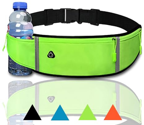 Laufgürtel für Damen und Herren, Laufgürtel mit Flaschenhalter, wasserdichte Sportgürteltasche für Sport, Reisen oder Trekking. Elastische und verstellbare Gürtel für Handy und Wasser., grün