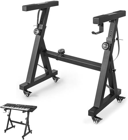 Ysislybin Z-Stil Schwerlast Klavierständer Mit Rollen, Verstellbar Höhe 62-93 cm Länge 59-89 cm Breite 41 cm, für Elektronisches Klavier und E-Piano
