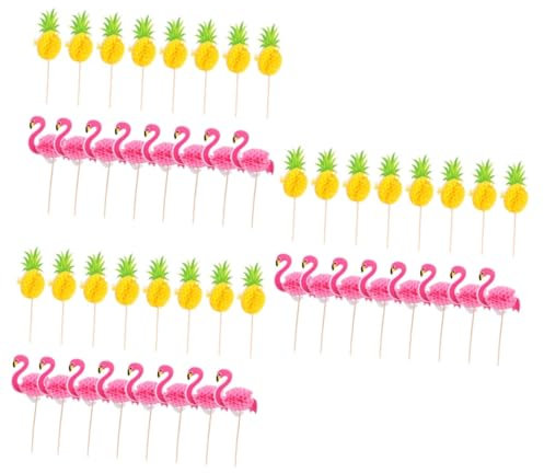UPKOCH 48stücke Flamingo Und Ananas Papier Kuchenstecker Dekorative Cake Toppers Für Shower Kindergeburtstag Und Partys Sichere Und Kreative Tortendekoration Aus Papier