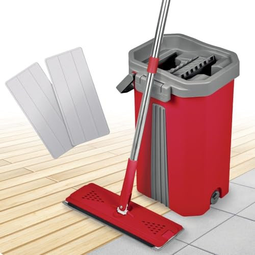 Balai serpillère Plat raclette intégrée et Seau essoreur Smart Mop Compact 360°