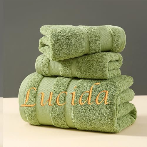 HDLOVE Personalisiertes Duschtuch, Handtuch Mit Namen Oder Wunschtext Bestickt, Duschtuch Mit Namen Bestickt Aus Baumwolle, Saunatuch Groß, Gästehandtuch Mit Initialen(Green,Bath Sheet: 70x140cm)