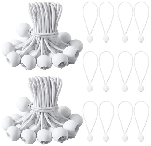 Tendeur de Bâche Avec Bille, 50 Pièces Elastique, Boule pour Bannières, Pavillons, Tente (Blanc)