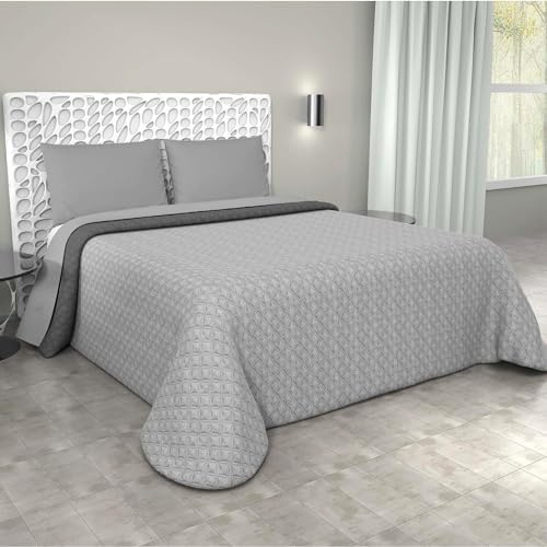 Corredocasa Trapuntino Copriletto Trapuntato Primaverile, Made in Italy - Copri Letto Bicolore Doubleface per Letto Matrimoniale 2 Piazze (Grigio Scuro/Grigio Chiaro)
