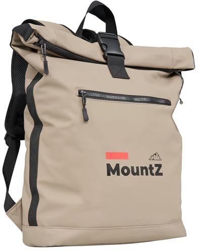 MountZ Rolltop Rucksack Damen & Herren – Nachhaltig & Wasserdicht | Tages‑, Arbeits & Uni‑Rucksack mit Laptopfach aus 100 % recyceltem PET | Urbaner Alltagspartner (beige)