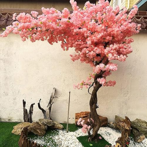 GEJLELDS Kunstbaum Rosa künstlicher Kirschbaum, Simulationsbaum for Hochzeit Innen-Outdoor-Dekoration, Massivholzkofferraum und künstliche Blütenblätter Kunstpflanze,1.8x1.2m