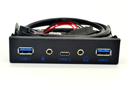 Uhidka Concentrateur USB 5 Ports USB 3.1 Type-C USB 3.0, Panneau Frontal Audio HD 3,5 mm avec Prise Casque et Microphone, Adaptateur D'Extension pour Bureau 3,5 Pouces, Facile à Utiliser et Robuste.