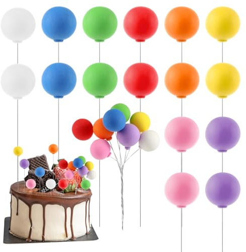 16 Stück Mini Kuchen Kugeln Hochzeit Tortendeko Regenbogen Bunte Cake Topper Luftballon Regenbogen Balloon Kuchendekoration Tortendeko Kugeln Luftballon Kuchen Deko für Geburtstag Babyparty