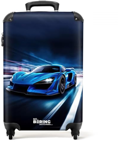 NoBoringSuitcases.com Handgepäck Koffer, Reisekoffer, Reisetasche mit Rollen, Trolley Handgepäck, Koffer Handgepäck, Trolley 55x40x20, Suitcase, Handgepäck 55x40x20 cm (Auto - Blau)