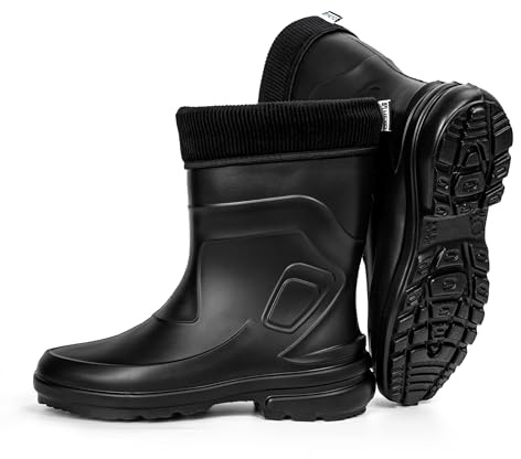 HEYO Botas de agua para mujer, botas de lluvia de media altura, impermeables, forradas, botines para otoño e invierno Jessy, Negro , 37 EU