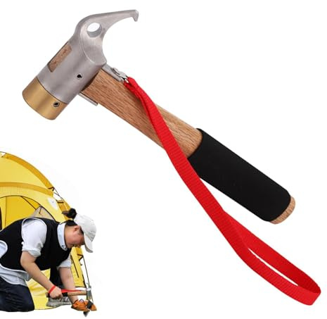 Camping Hammer, Outdoor Camping Hammer, Outdoor Hammer mit Holzgriff | Praktischer Hammer, Abzieherwerkzeug, Dämpferabzieher, Hammer