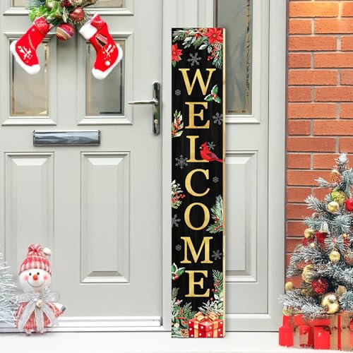Weihnachts-Willkommensschild für die Veranda, Stechpalmen-Weihnachtsmotiv, Holz-Veranda-Schild für Haustür-Dekorationen, rustikales Bauernhaus-Wandschild zum Aufhängen, für Weihnachten,