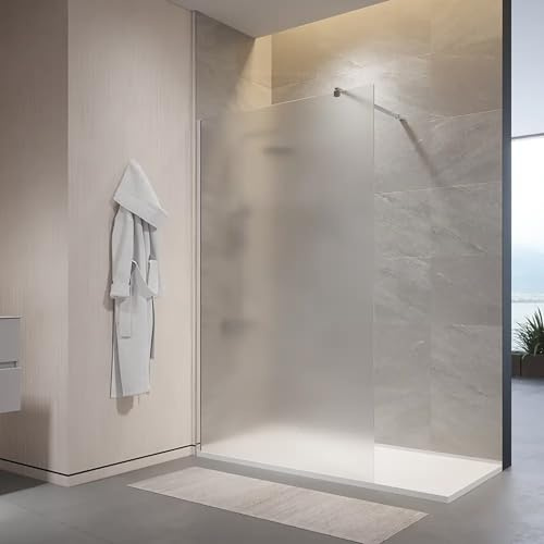 Box Doccia Walk-In 80 cm Altezza 200cm Parete Fissa Vetro Temperato Opaco da 10mm con Trattamento Anticalcare Braccio Telescopico SUS304 Profili Alluminio Cromato