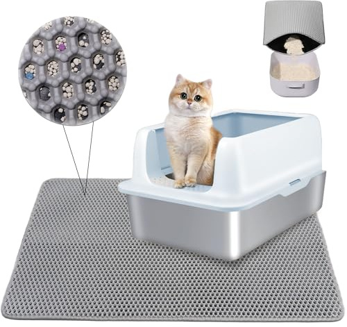 KayKple® Katzenklo Matte - 30x45 cm Katzenmatte Doppelte Schichte Non-Slip wasserdichte - Katzenmatte Katzenklo mit Schnalle - Bienenwabe Matte Katzentoilette - Grau