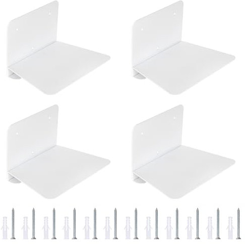 4 Pcs Mensole da Muro per Libri, Librerie Mensole da Muro Bianche, Mensole Sospese Invisibili Metallo, Libreria a Muro Sospesa, Scaffale da Parete in Metallo per Cameretta Bagno Cucina Ufficio Salotto