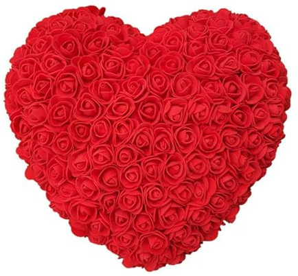 Valentinstag Kranz, 25cm 10 Zoll Weiche Rose Herz geformt Valentinstag Kranz, für Jahrestag Hochzeit Kerzenlicht Abendessen Outdoor Home Decor, Künstliche Pflanzen Blumen (red)